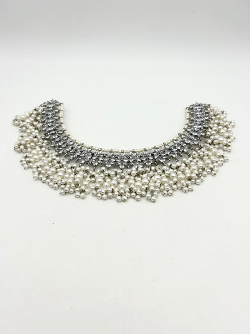 AM9025 Silver bridal necklace set Polki