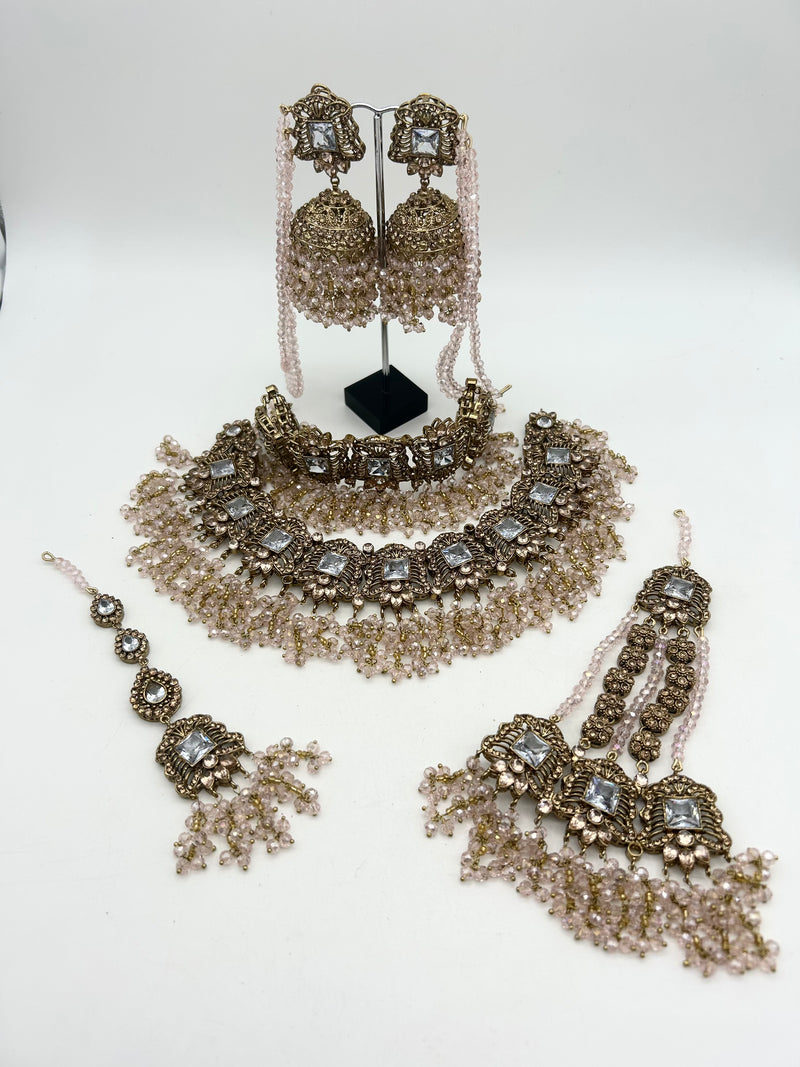 AM300 Gold and Pink Bridal Necklace and choker polki