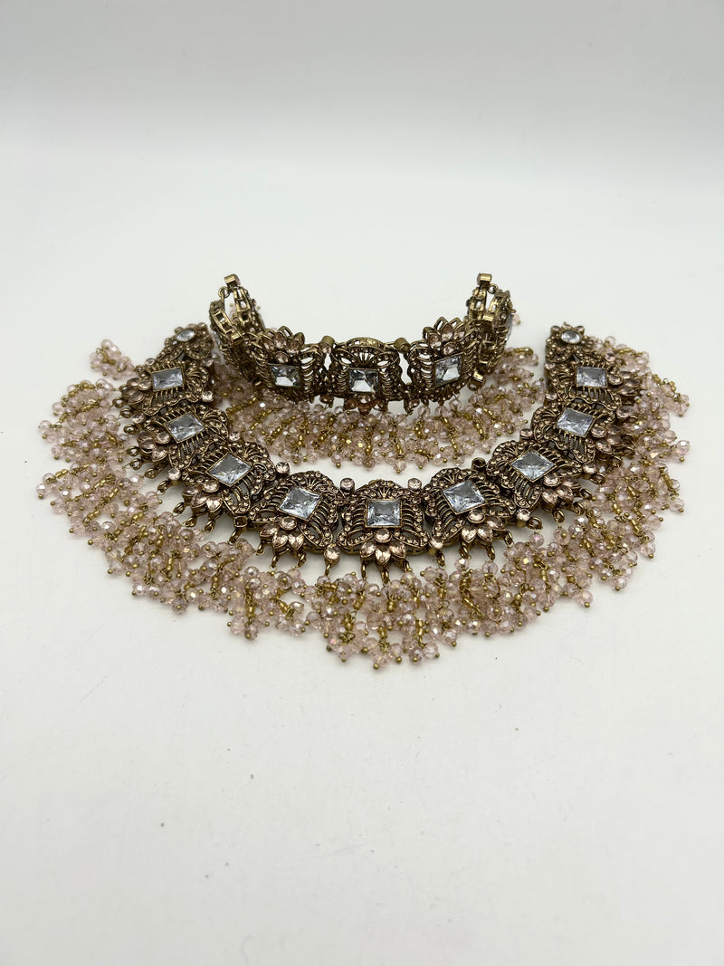 AM300 Gold and Pink Bridal Necklace and choker polki
