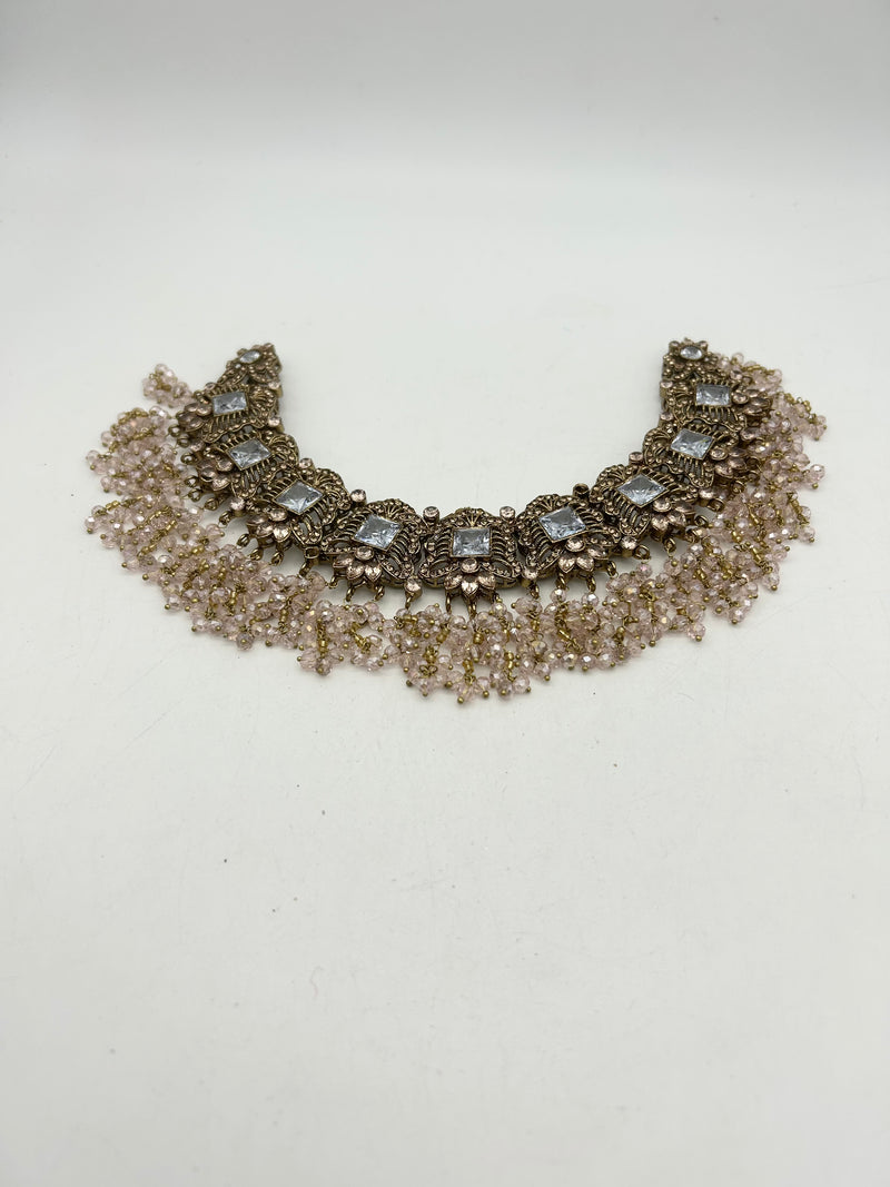 AM300 Gold and Pink Bridal Necklace and choker polki