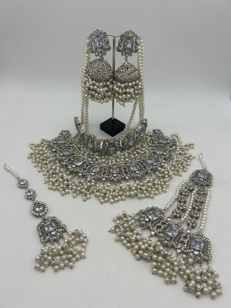 AM300 silver bridal necklace and choker set Polki