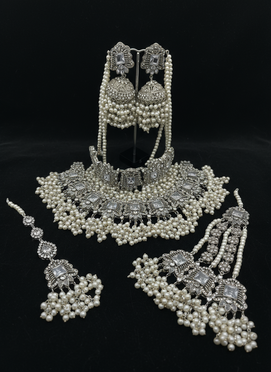 AM300 silver bridal necklace and choker set Polki