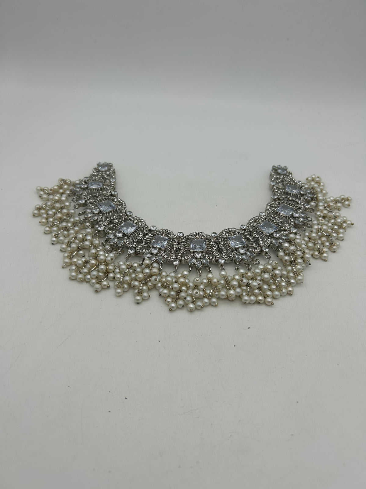 AM300 silver bridal necklace and choker set Polki