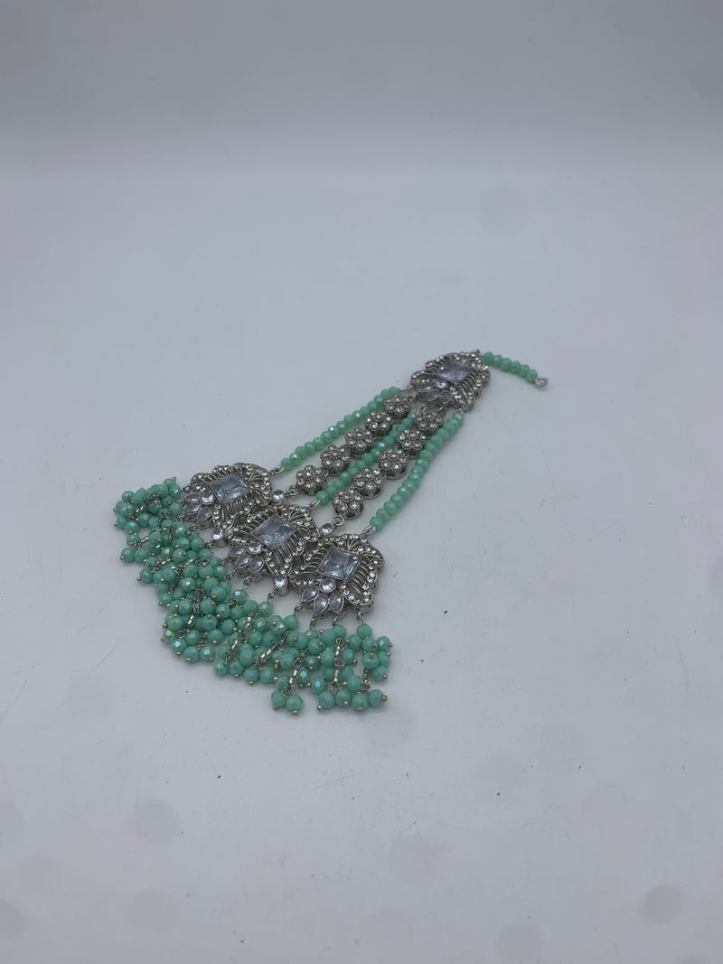 AM300 White and Mint Bridal necklace and choker set Polki