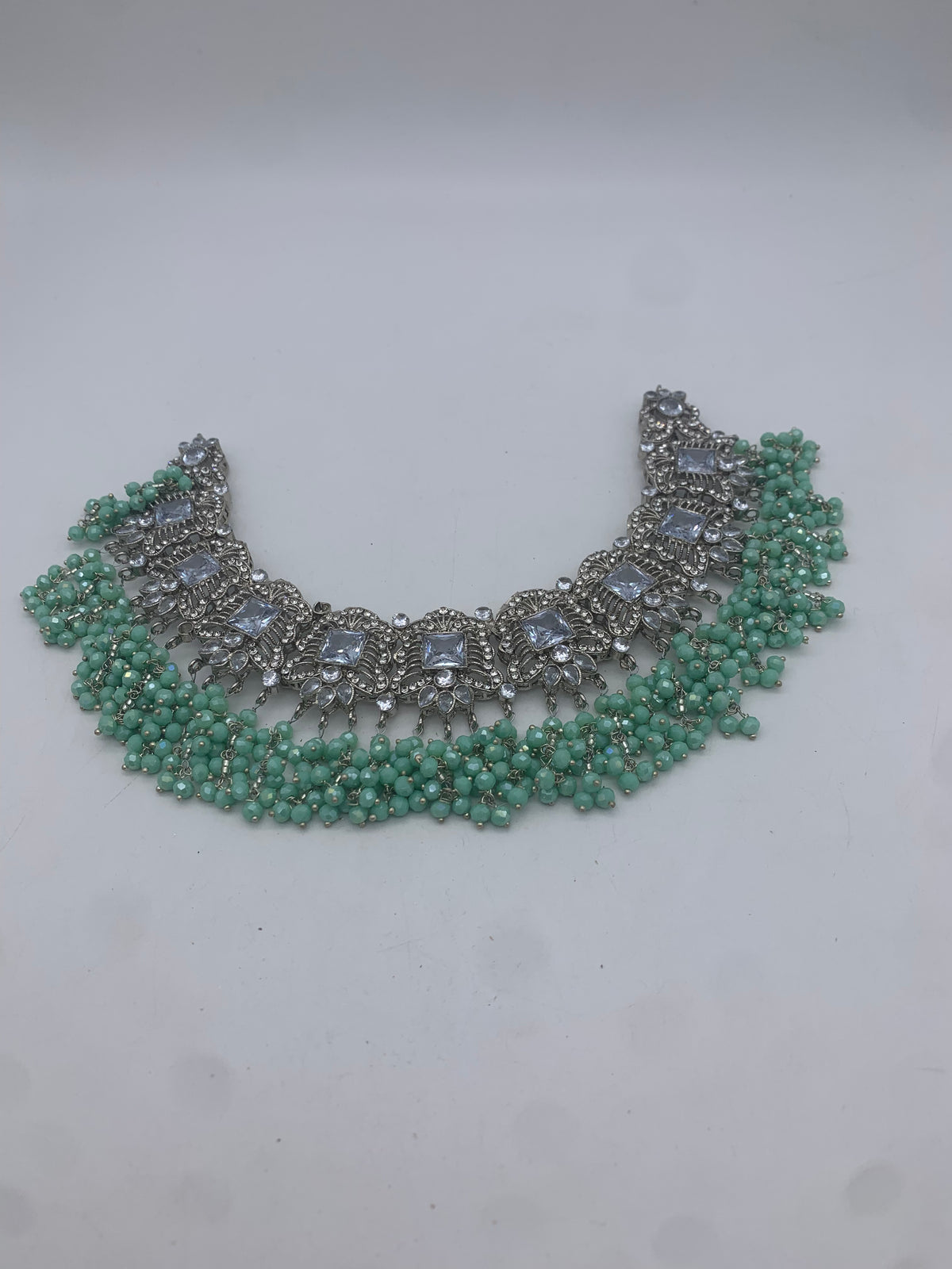 AM300 White and Mint Bridal necklace and choker set Polki