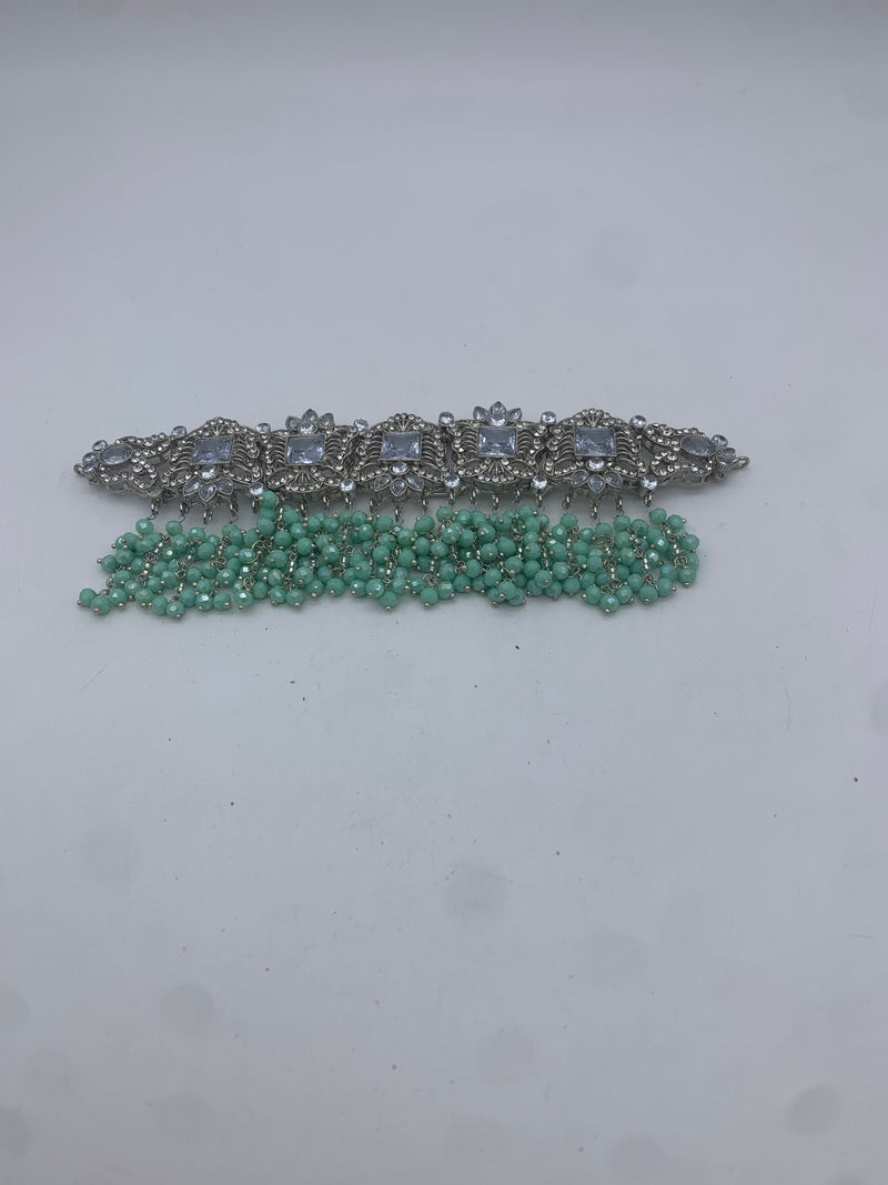 AM300 White and Mint Bridal necklace and choker set Polki