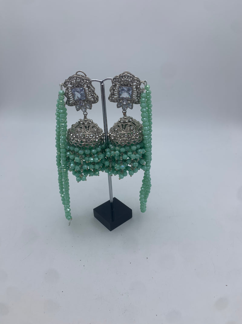 AM300 White and Mint Bridal necklace and choker set Polki