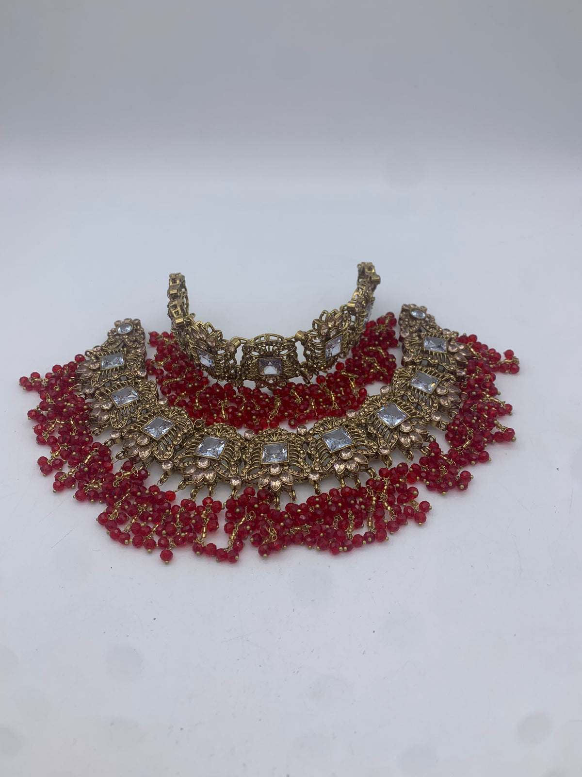AM300 Gold and Red bridal necklace and choker set polki