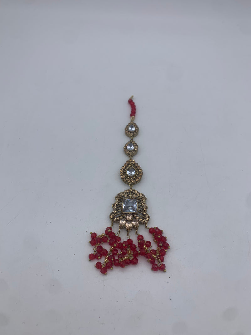 AM300 Gold and Red bridal necklace and choker set polki