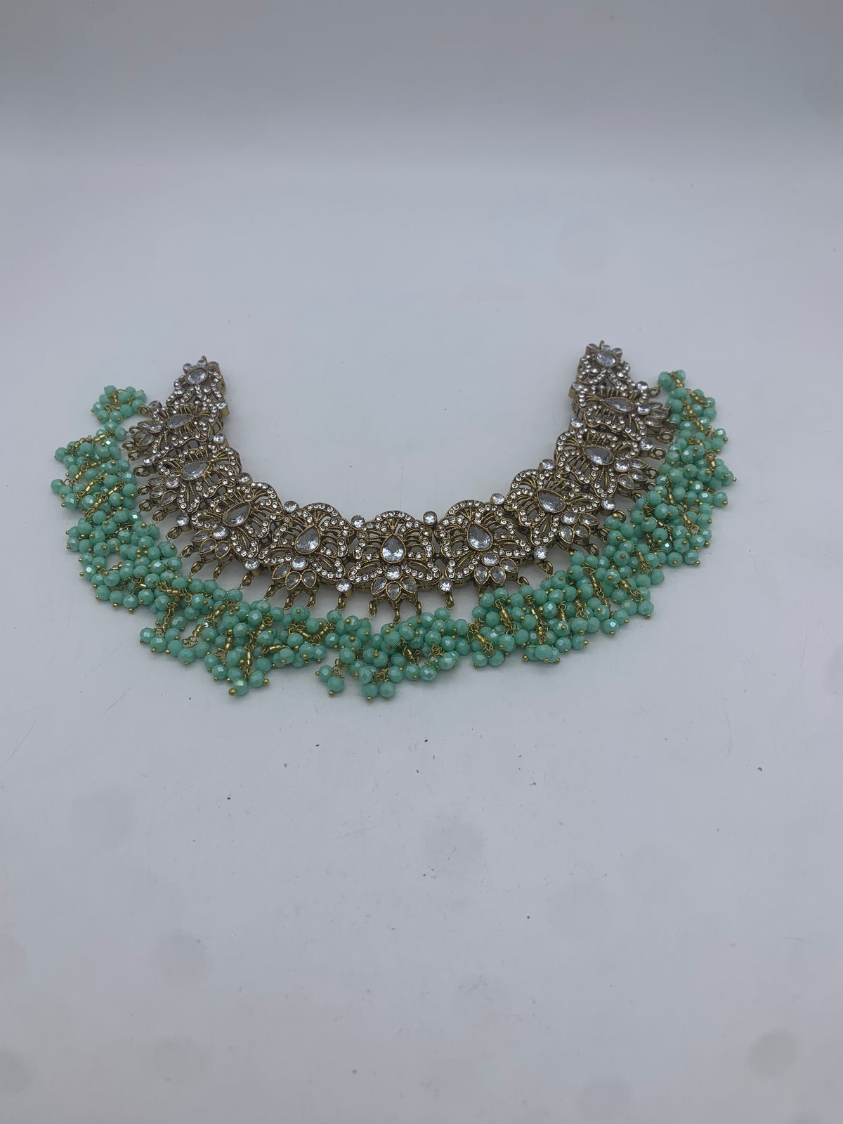 AM301 Gold and Mint Bridal Necklace Choker set Polki