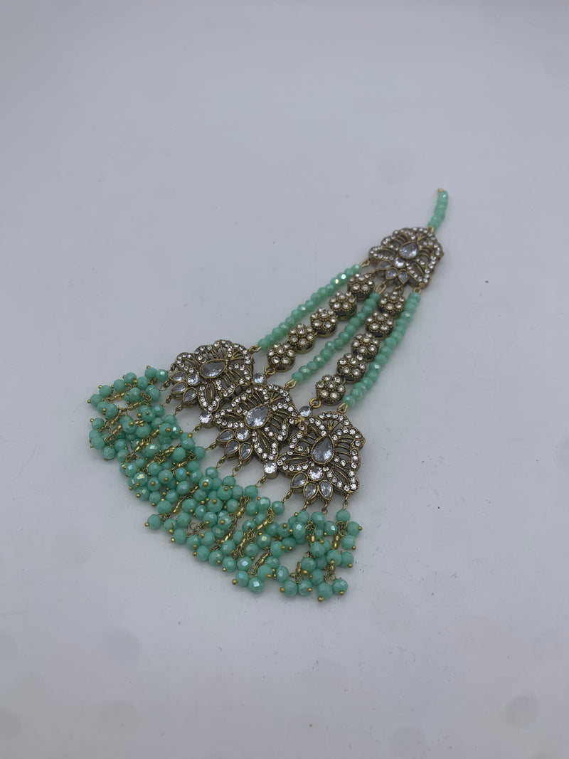 AM301 Gold and Mint Bridal Necklace Choker set Polki