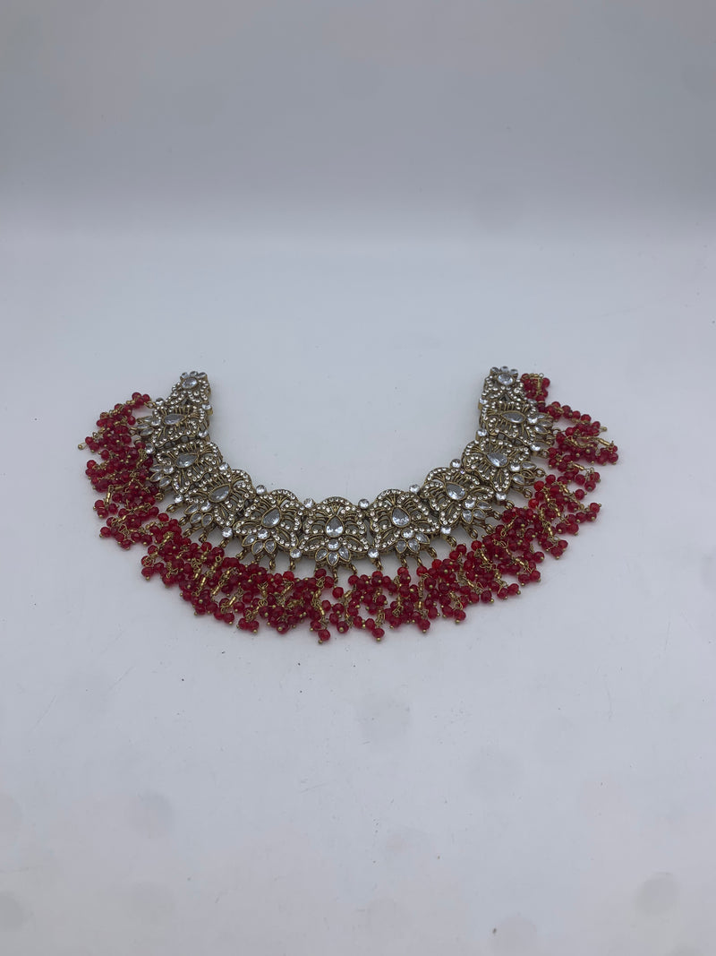 AM301 Gold and Red Bridal necklace and choker set Polki