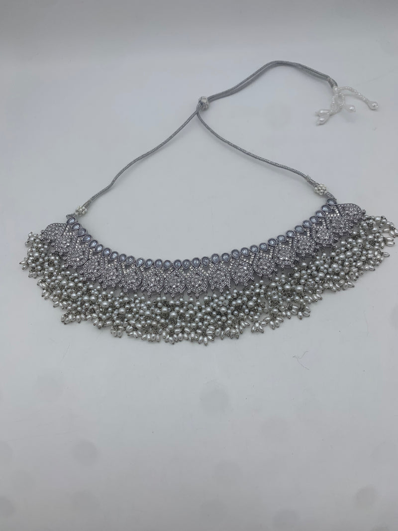 AM011 Silver Necklace set Polki