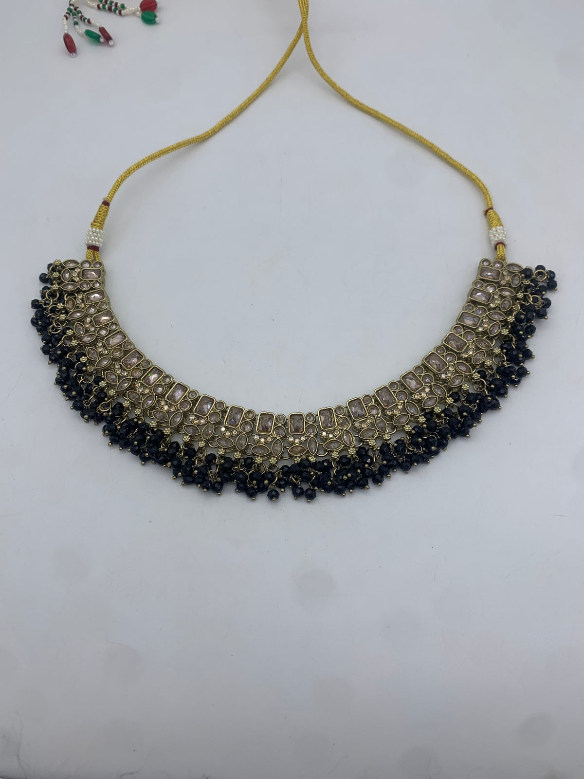 AM014 Gold and Black necklace set Polki