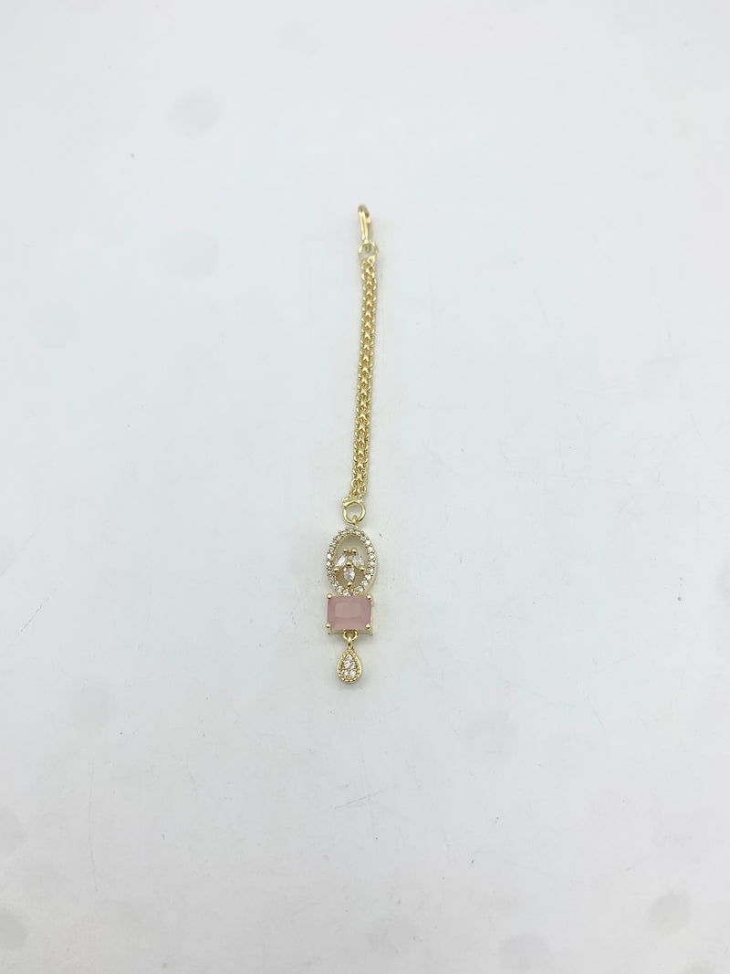 AM670 Gold and Pink tikka American Diamond