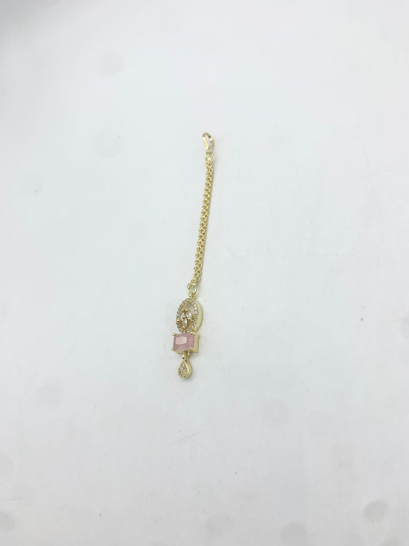 AM670 Gold and Pink tikka American Diamond