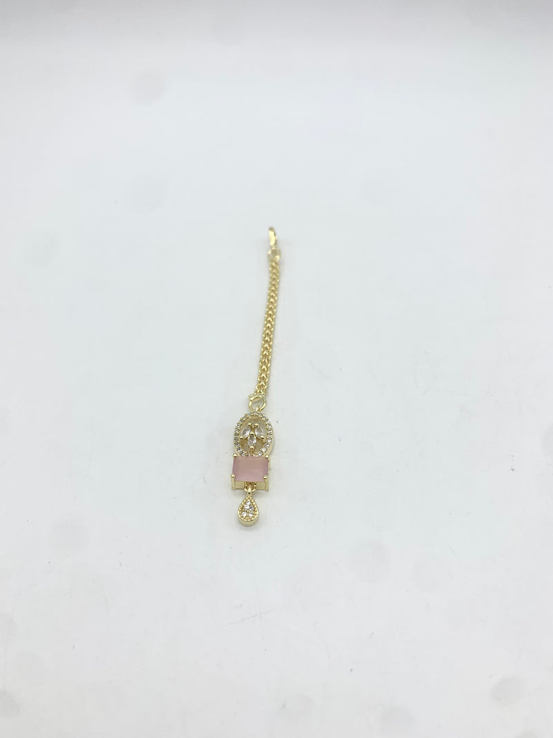 AM670 Gold and Pink tikka American Diamond