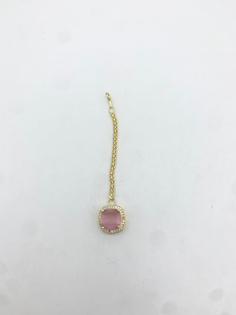 AM665 Gold and and Pink tikka American diamond