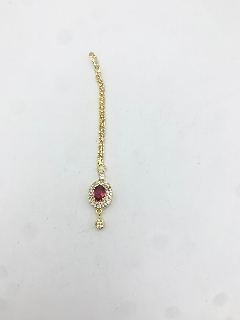 AM672 Gold and Red tikka American Diamond