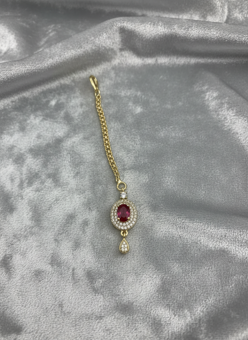 AM672 Gold and Red tikka American Diamond