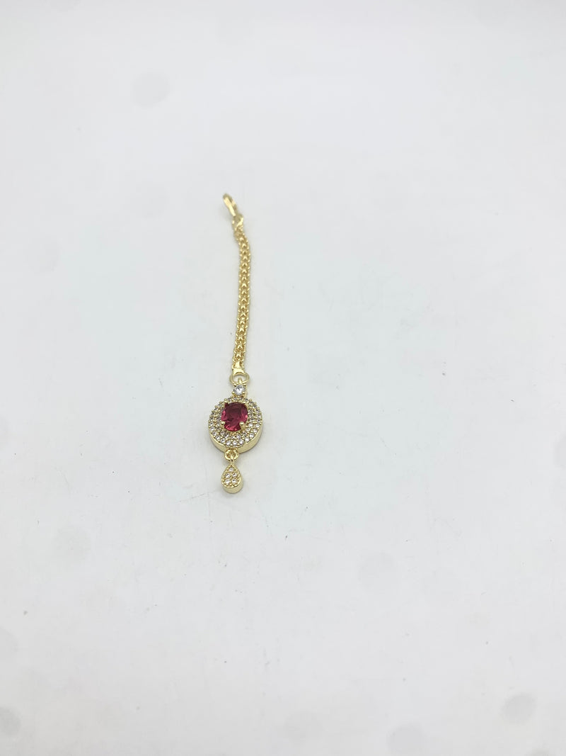 AM672 Gold and Red tikka American Diamond