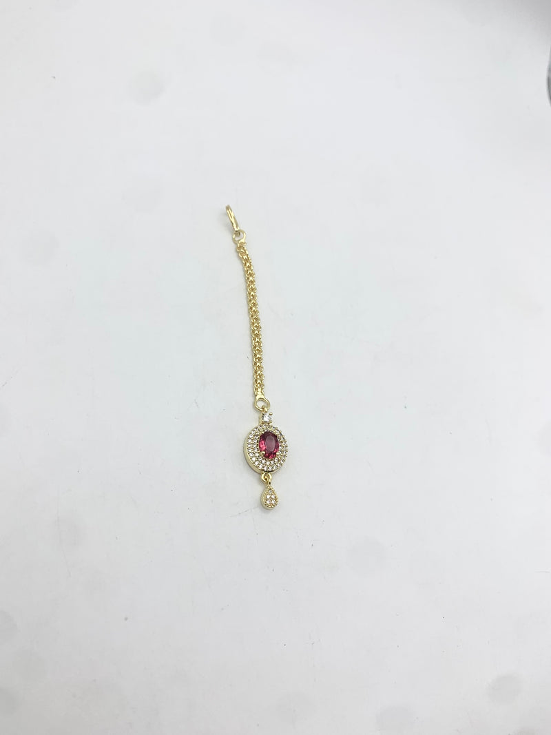 AM672 Gold and Red tikka American Diamond