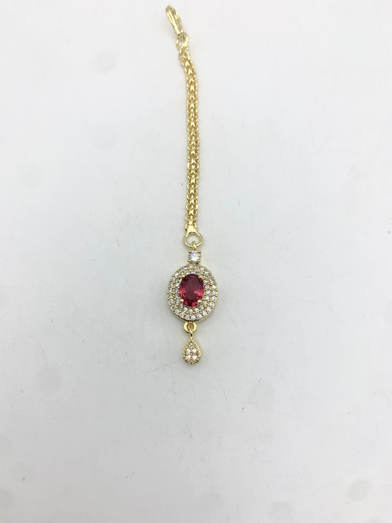 AM672 Gold and Red tikka American Diamond