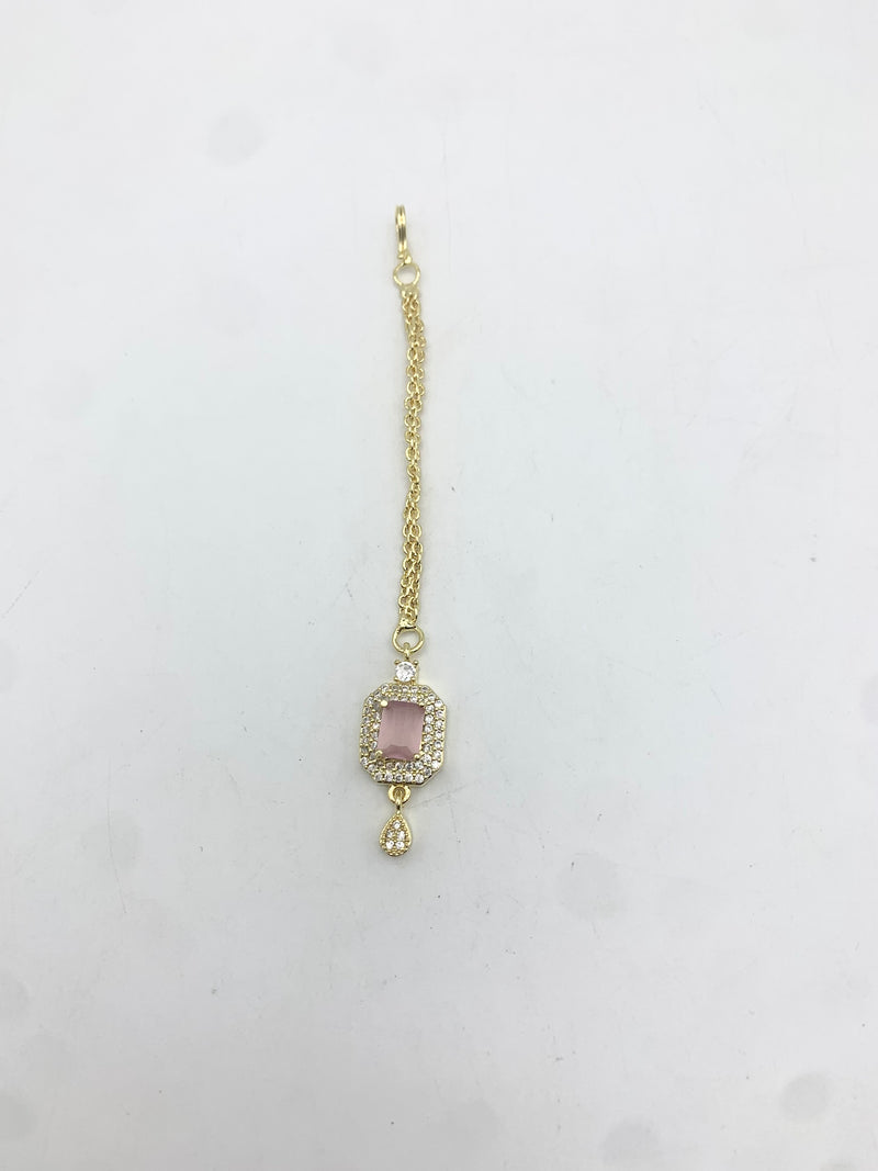 AM668 Gold and Pink tikka American diamond