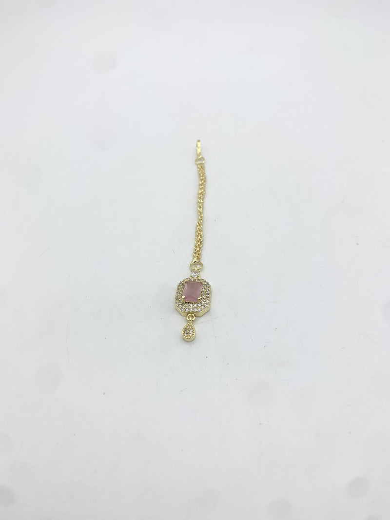 AM668 Gold and Pink tikka American diamond