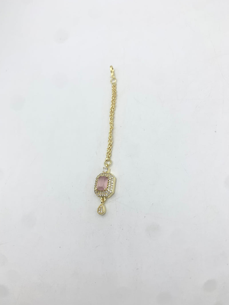 AM668 Gold and Pink tikka American diamond