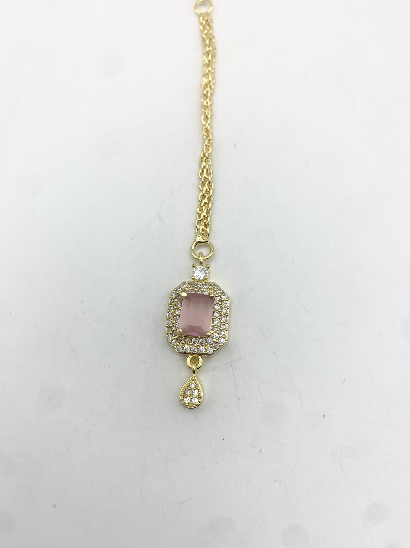 AM668 Gold and Pink tikka American diamond