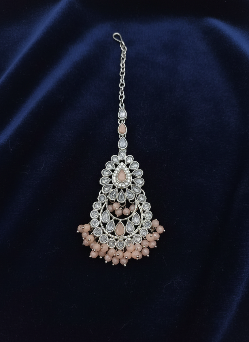 AM664 Silver and Peach tikka polki