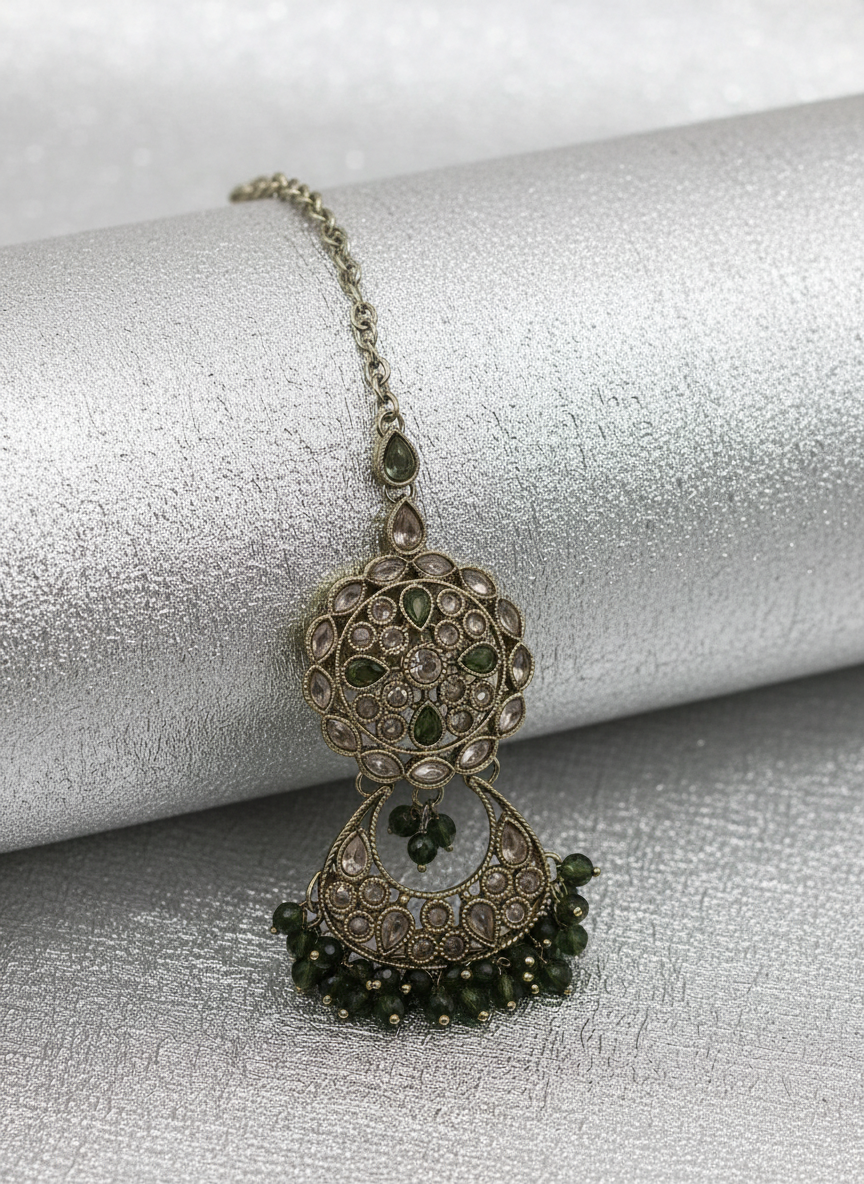 AM663 Gold and Olive Green tikka polki