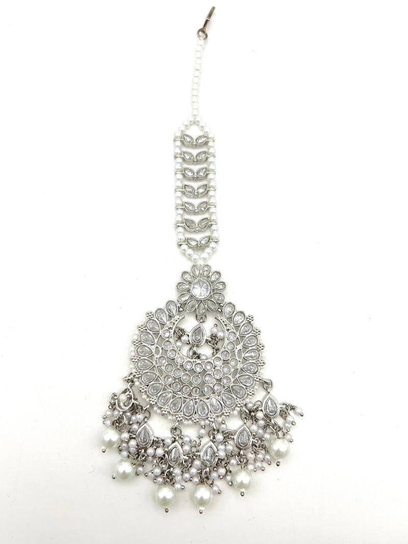Pearl & kundan tikka- silver  image 0