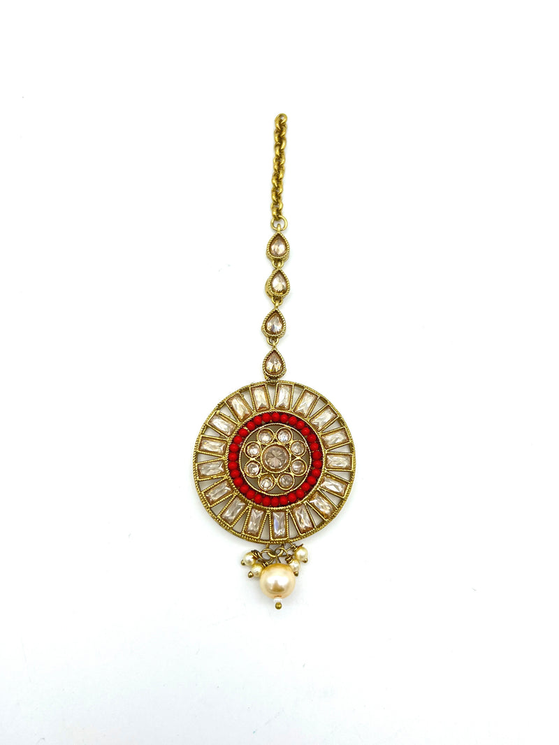 Kundan circle tikka- red image 0